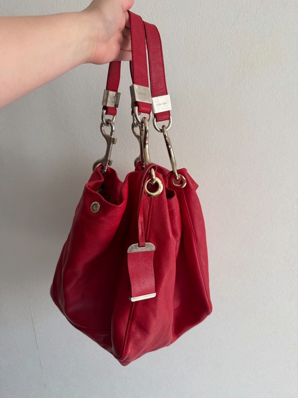 Jimmy Choo Women’s Red Lola Tote Bag Calfskin Leather Large Hobo Shoulder Bag