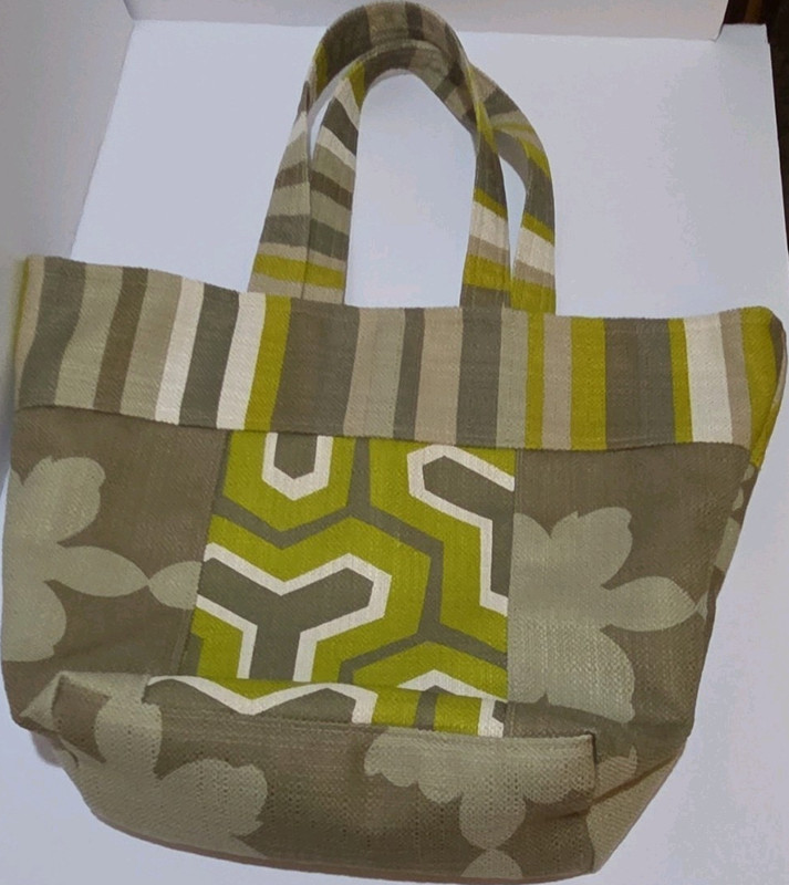 Ashley Bags Olive Geometric Floral Tote with Coin Purse, Striped Pattern, Medium