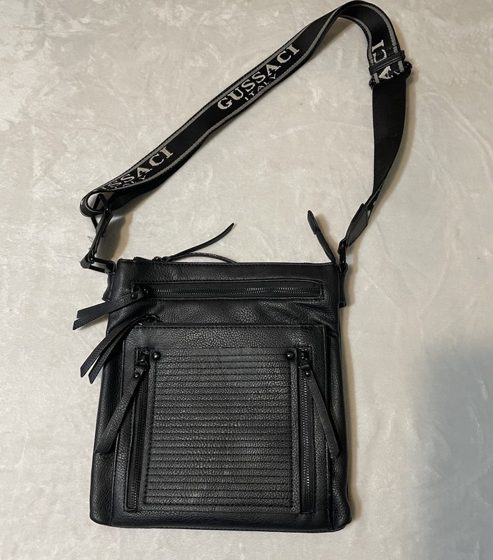 Gusacci Taupe Crossbody Bag Faux Leather Multi Pocket Zip Adjustable Strap