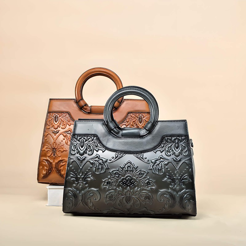 Erivis Hand bag for women SmallVintage Black Hand-Carved Leather Bag gallery