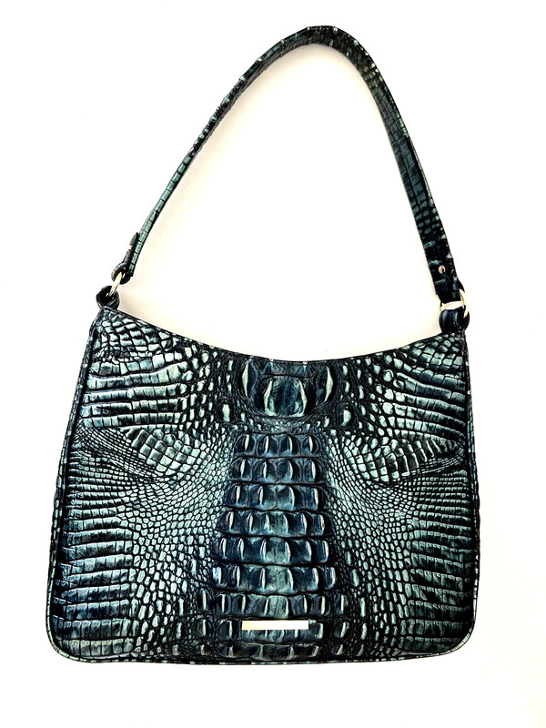 BRAHMIN NOELLE Verdigris Melbourne Croc Embossed Leather Shoulder Handbag HOBO gallery