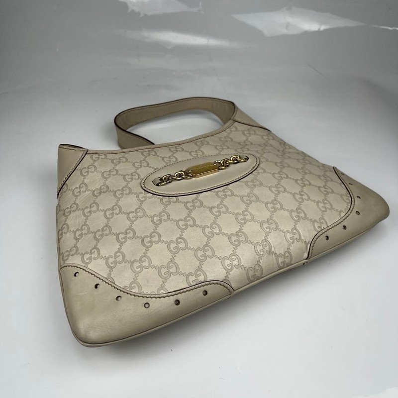 GUCCI Horsebit GG Guccissima Leather Shoulder Bag White Vintage Auth gallery