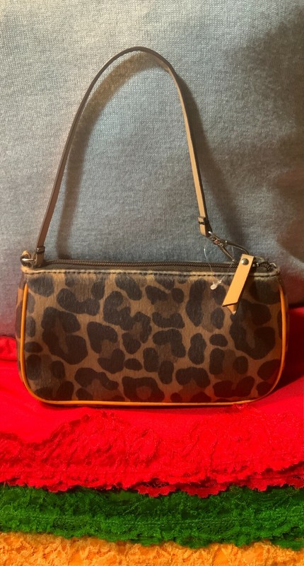 Ann Taylor Live Love Loft Brown & Orange Multi Leopard Cloth CC Zip Wristlet