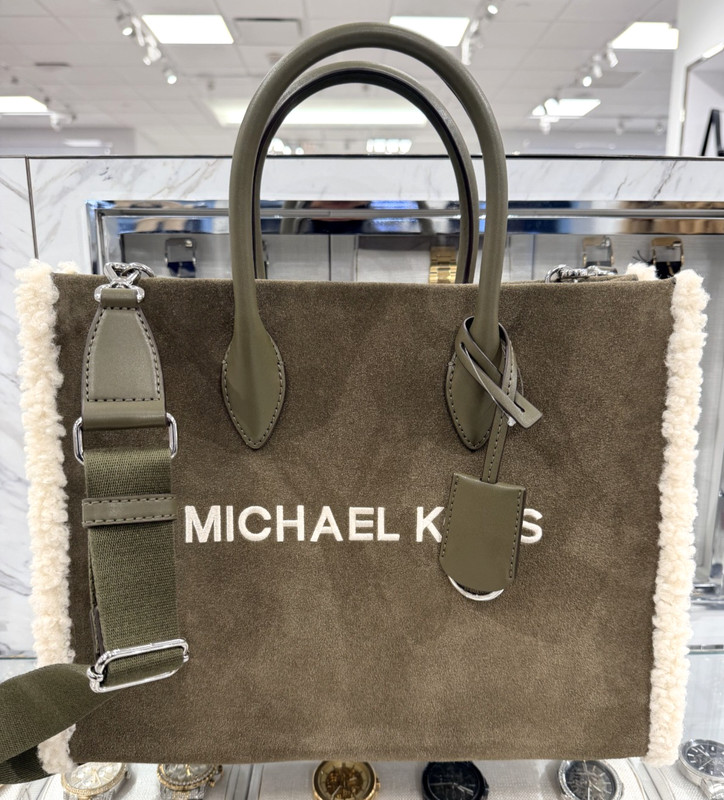 Michael Kors Mirella Medium Tote Crossbody Bag Suede Leather Olive