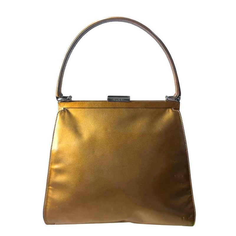 Gucci Tom Ford Vintage Gold Patent Leather Frame Top Handle Bag Auth