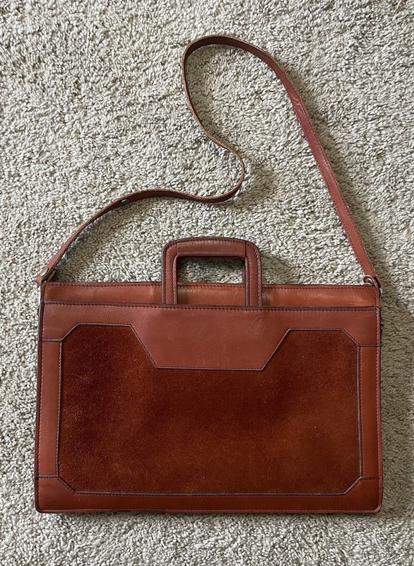 Ralph Herbert Computer Shoulder Leather Tote Bag-Brown