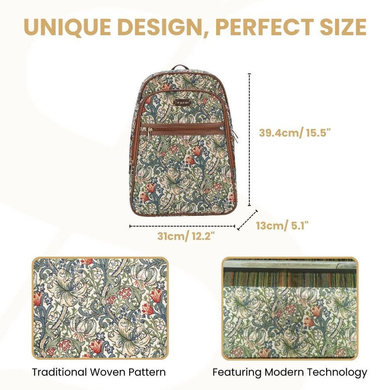 William Morris Golden Lily Print Women's Backpack Floral School Travel Bag gallery