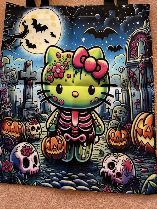 Hello Kitty Halloween Graveyard Cat Tote 13.19in X 14.96in
