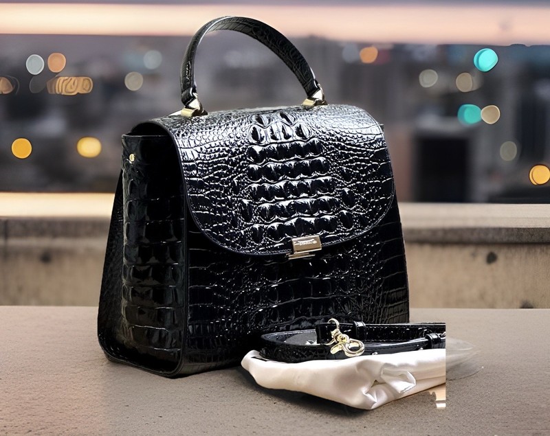 BRAHMIN INGRID GLOSSY BLACK MELBOURNE LEATHER TOP HANDLE & STRAP SATCHEL HANDBAG