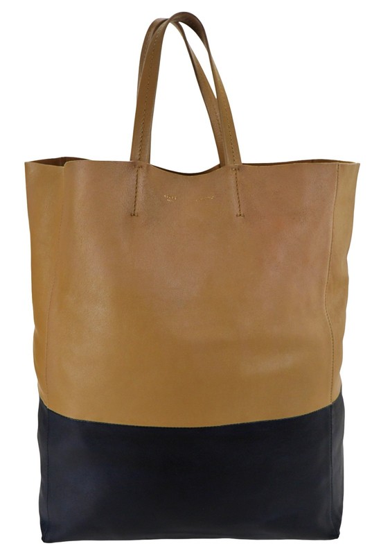 CELINE Classic Brown Black Colorblock Leather Shoulder Tote Bag Italy