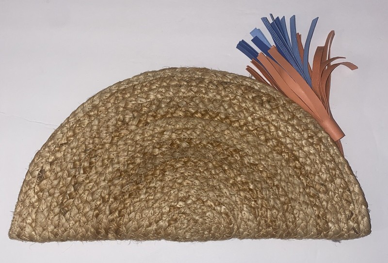 Lulus Embroidered Straw Half Moon clutch/Purse/Handbag W/tossle