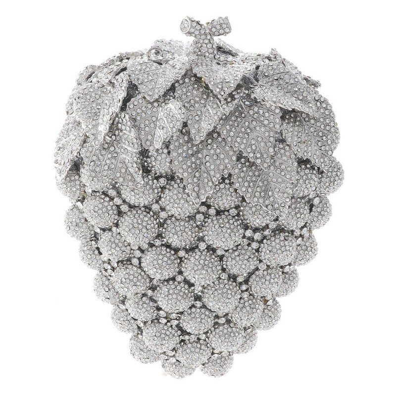 Silver Tone Metal Clear Rhinestone Crystal Clutch Evening Bag HB6104-SCL