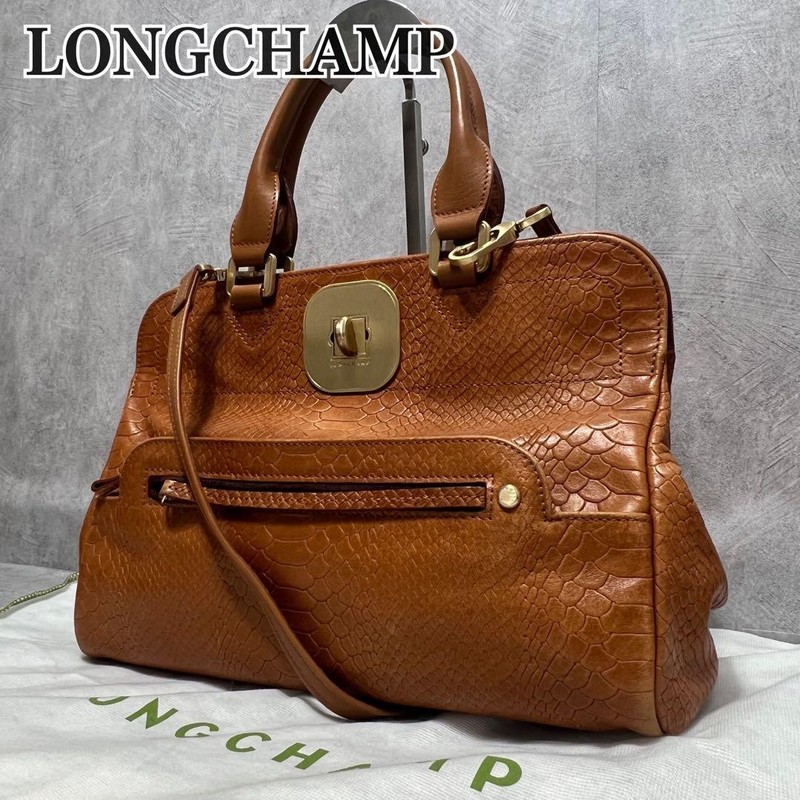Longchamp Croco Embossed Python Leather 2-Way Shoulder Bag