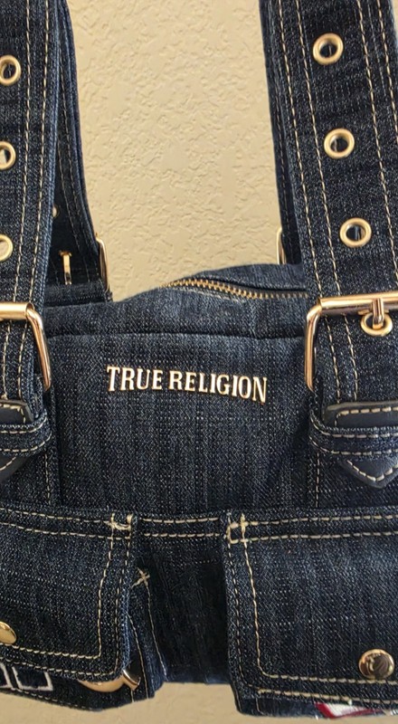 NEW TRUE RELIGION MULTI-POCKETS DARK BLUE DENIM TOTE/SHOULDER BAG gallery