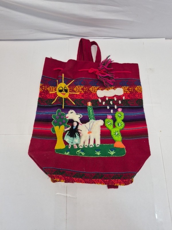 Peruvian Handwoven Alpaca Wool Drawstring Pouch 11 1/2×10 1/2”