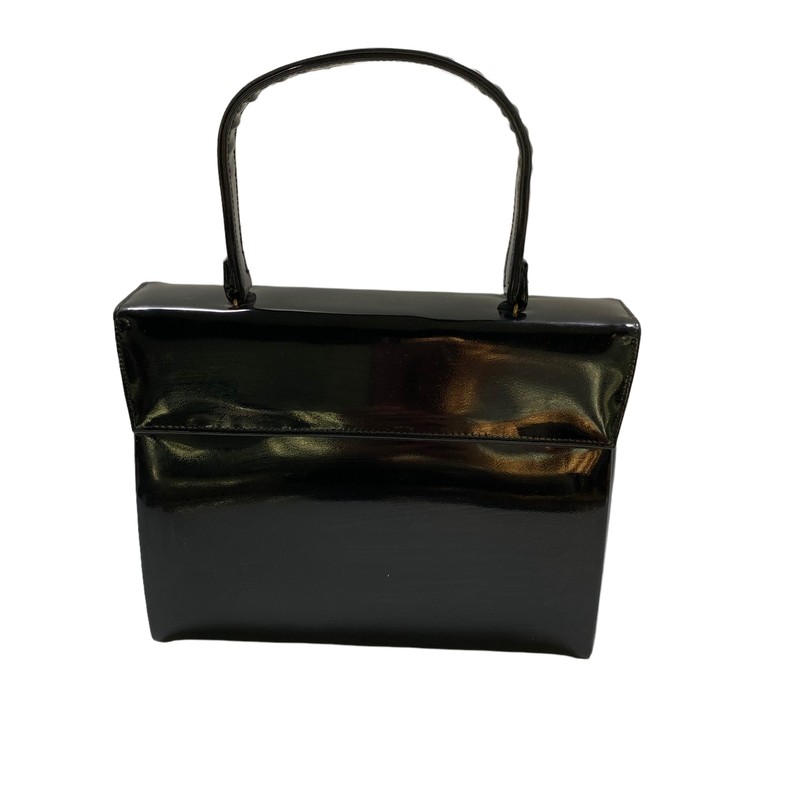 Vintage 1950's Mel-Ton Black Patent Leather Structured Box Handbag Mrs Maisel gallery