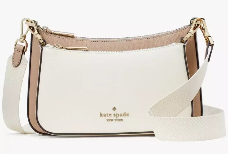 Kate Spade Duet Beige & White Leather Crossbody Bag KH759 Purse NWT $349 MSRP