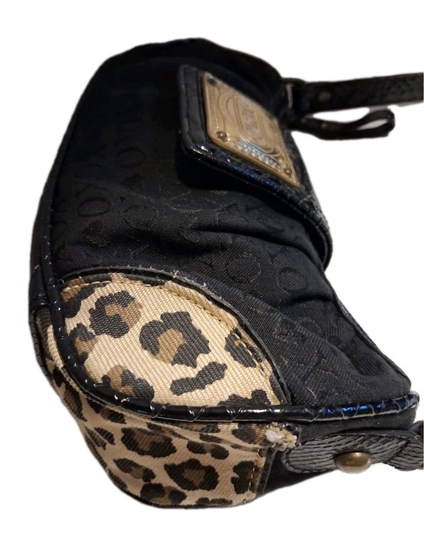 Vtg Y2K XOXO Baguette Shoulder Bag Purse Animal Leopard Wedged Sachel XOXO Logo gallery