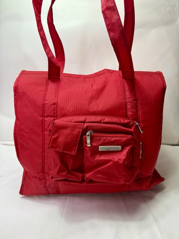 Baggallini Red Mesh Side Beach Travel Tote Bag Hook And Loop RARE