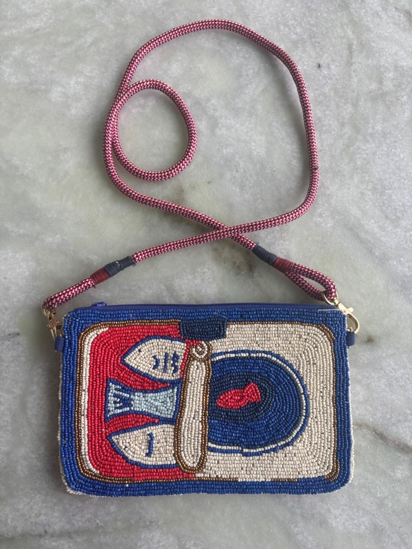 Leila Sardine Seed Bead Clutch With Strap Perfect Condition