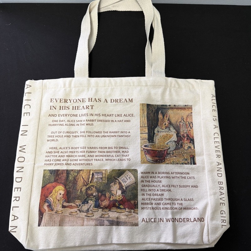 Alice in Wonderland Canvas Tote Bag 13x13x3 (New)