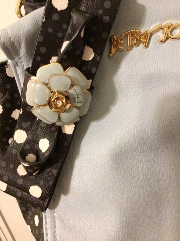 VTG Y2K 2000s Betsey Johnson Purse Crossbody Light Blue, Black, White Polka Dot gallery