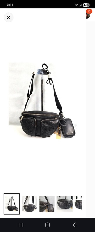 Madden NYC Womens Embellished Multi Pocket Fannypack Crossbody W/Pouch Black New