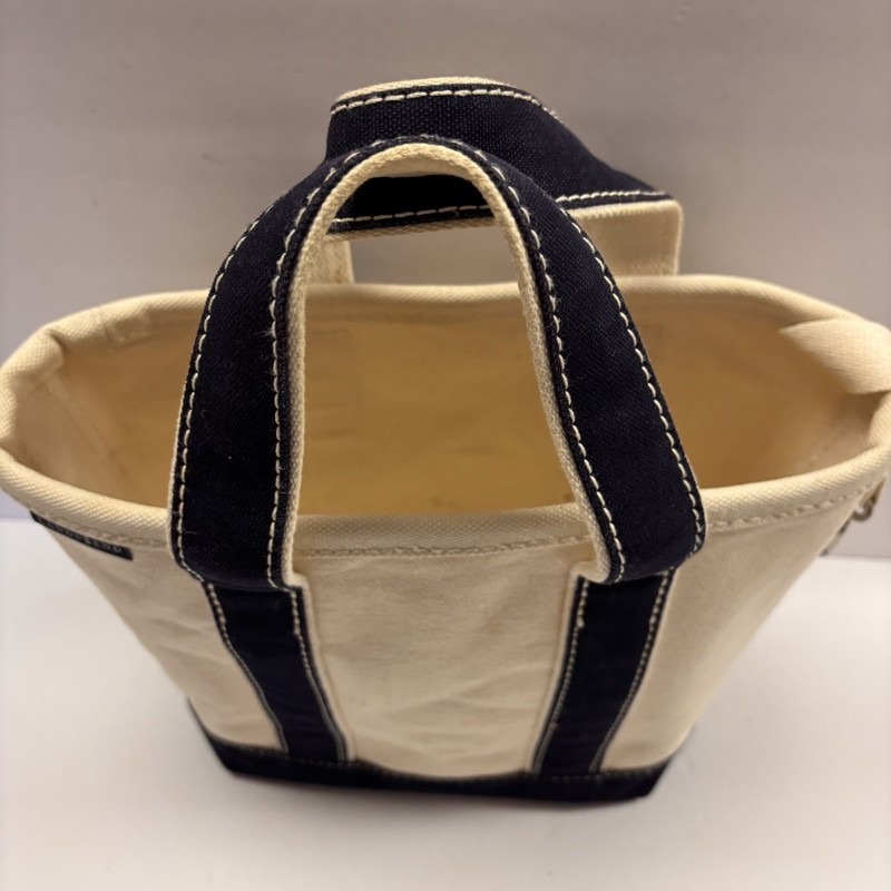 Lands' End Small Canvas Tote Bag 8x8x5 Small Natural & Navy Blue Key Fob gallery