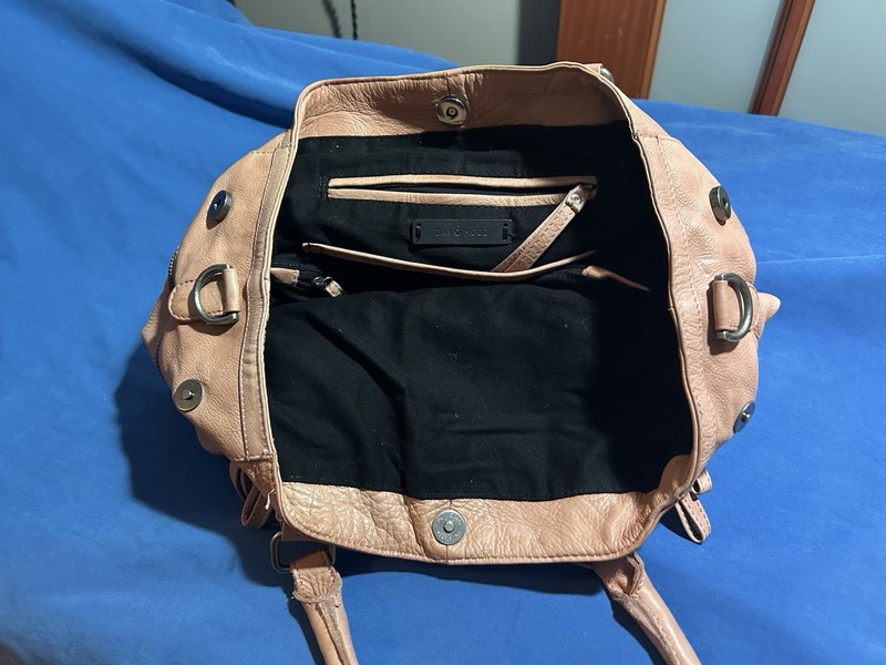 DAY&MOOD Beige Satchel Top Handle Bag Magnetic Snap Zip Pockets Silver Charm gallery