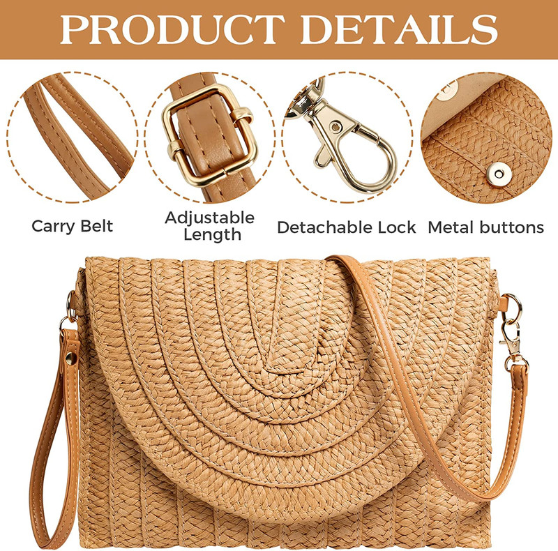 Straw Clutch Purse for Women Woven Rattan Wicker Envelope Crossbody Bag gallery