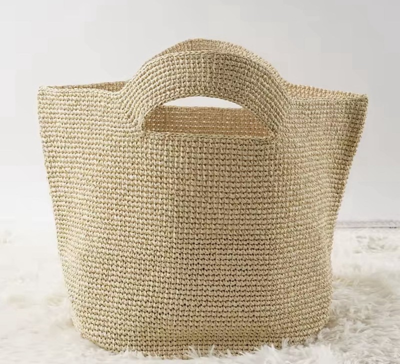Women’s Woven Raffia Straw Tote Handbag Coffee Brown Beach Summer Basket Bag