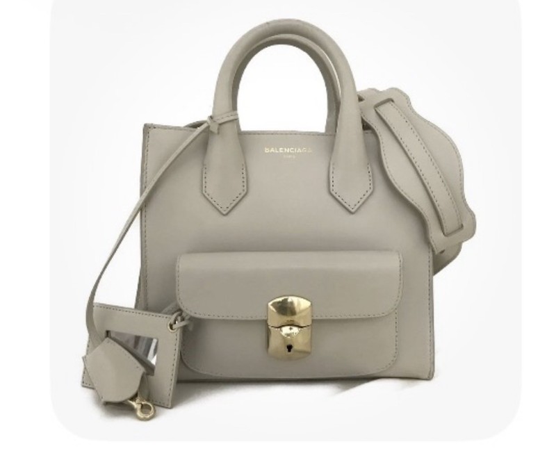 BALENCIAGA Padlock All Afternoon Leather 2way Shoulder Hand Bag Gray/2BH2488