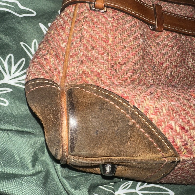 Coach Hampton Herringbone Wool Handbag F11215 with Brown Suede & Leather Accents gallery
