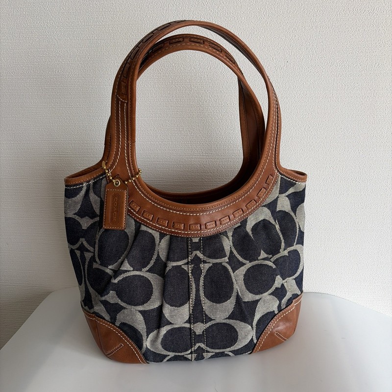 VTG Coach Denim Ergo SIGNATURE Tattersall Med Should Tote Bag 12751