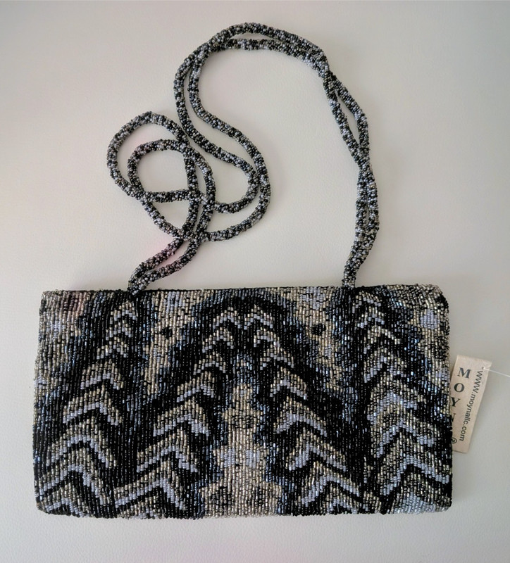 New Moyna beated evening handbag silver and black beads gallery