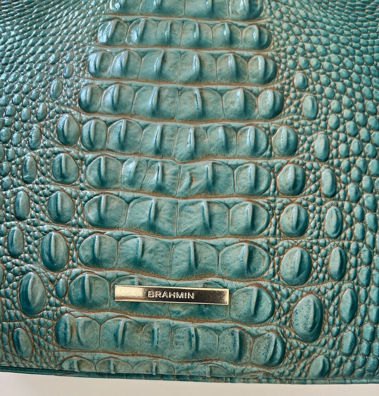 BRAHMIN NOELLE Turquoise Melbourne Croc Embossed Leather Shoulder Handbag Purse gallery