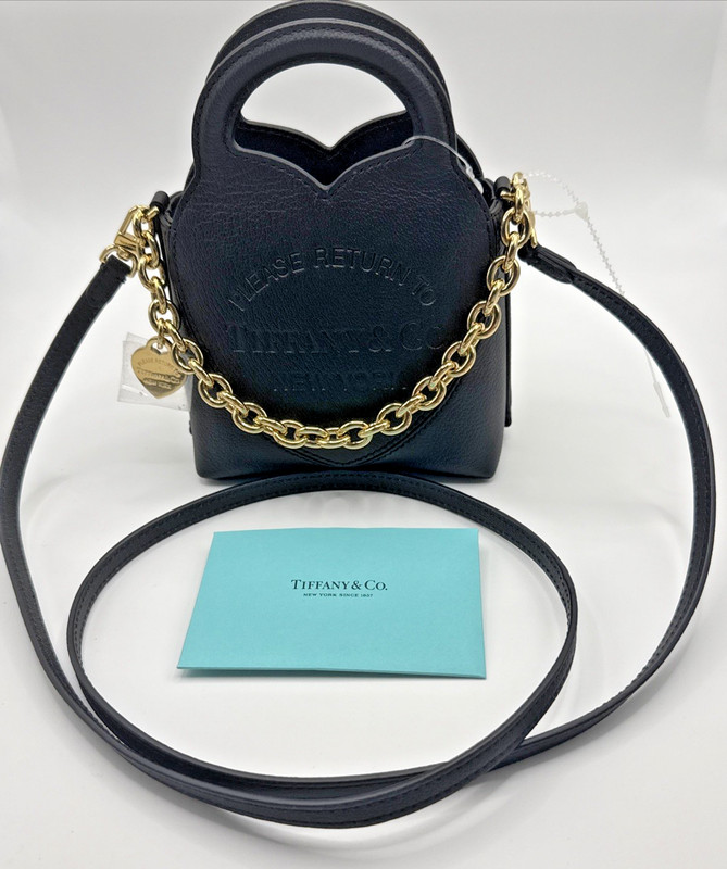 TIFFANY & CO. Return to Tiffany Black Micro Heart Bag Gold Chain New