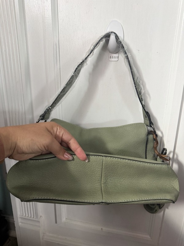 Green Women’s Studded Shoulder Bag Zip Closure Detachable Strap Silver Medium gallery