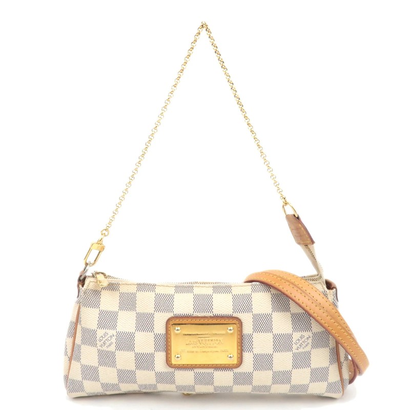 Louis Vuitton Damier Azur Eva Shoulder Bag Gold HDW N55214 Authentic