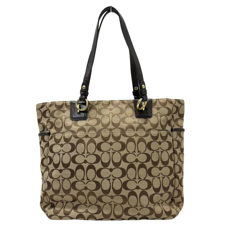 COACH Signature Shoulder Bag F19388 Beige Dark Brown Canvas Leather Tote Bag Lad gallery