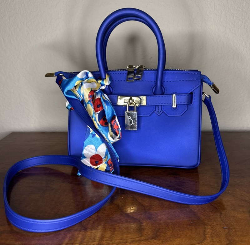 BEACHKIN Small Blue Matte Handbag/Purse/Crossbody “B” Padlock – Jelly Material