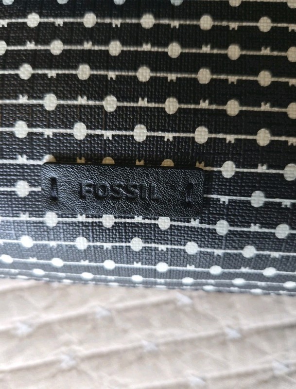 Fossil Vegan Leather Black with White Patterned Crossbody Bag Adjustable Strap gallery