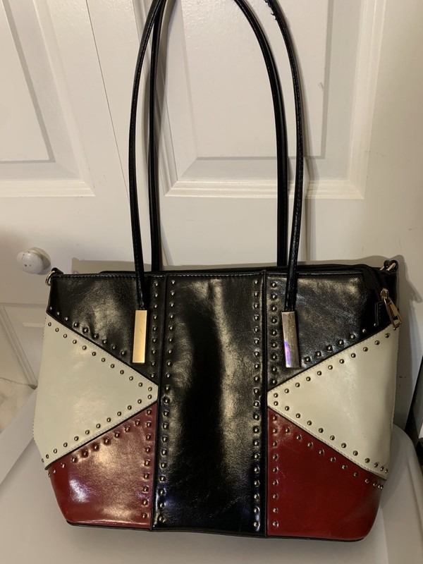 Tote Large Shoulder Bag Geometric Black Red White