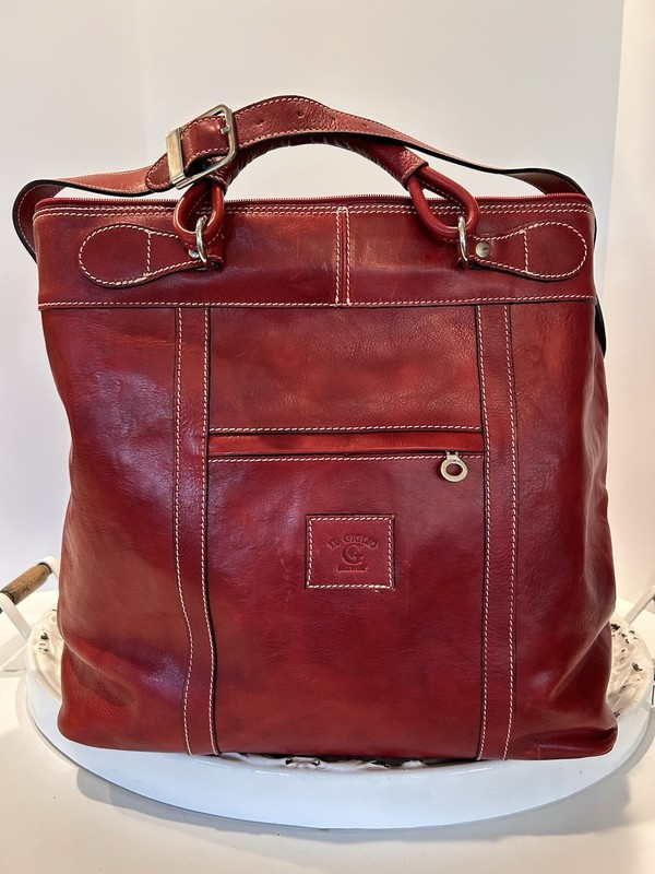 Il Giglio 18x8x15 Red Italian Leather Xxl Travel Bag Duffle Handles & Strap