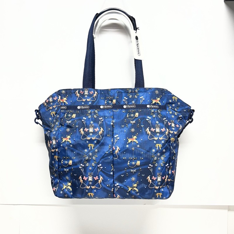 LeSportsac Ever Tote Carousel Chords Blue Nylon NWT Travel Bag w/ Pouch