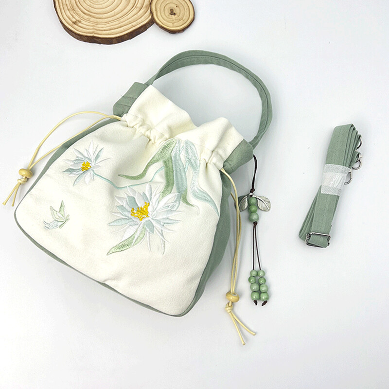 Chinese Ancient Embroidered Flower Bunch Mouth Tassel Hanfu Shoulder Bag Handbag gallery