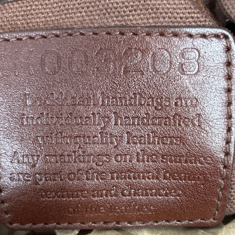 Lockheart Brown Distressed Embossed Satchel Top Handle Zip Gold Hardware Charm gallery