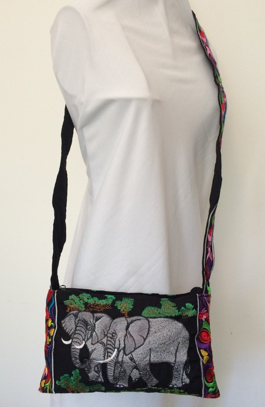 Hmong Handmade Ethnic Embroidered Elephant Shoulder Bag Fair Trade