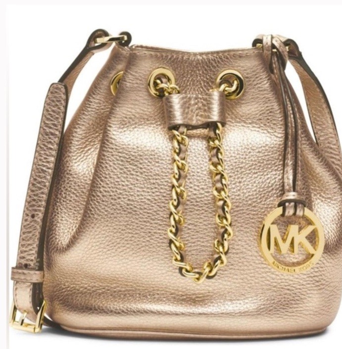 Michael Kors Gold Bucket Bag Chain Strap Drawstring Logo Charm Designer