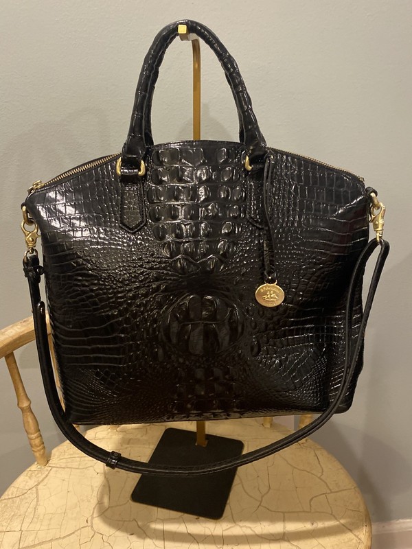Brahmin Duxbury Satchel Melbourne Croc Embossed Leather Structured Radiant Black